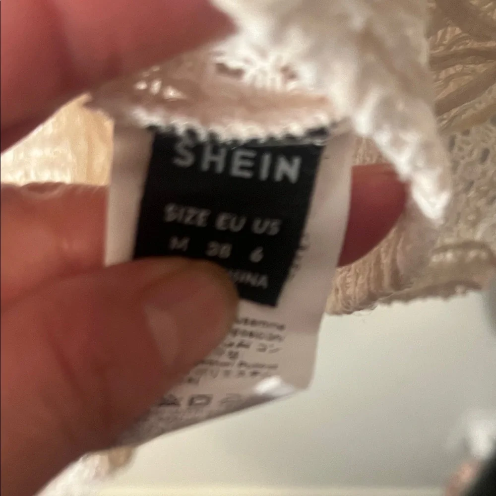 SHEIN Cream Lace Peplum Blouse with Back Ties